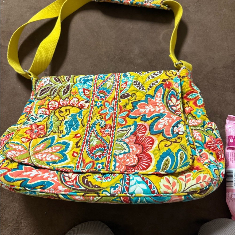 Vera Bradley Yellow Floral Quilted Crossbody Bag with Multicolor Print